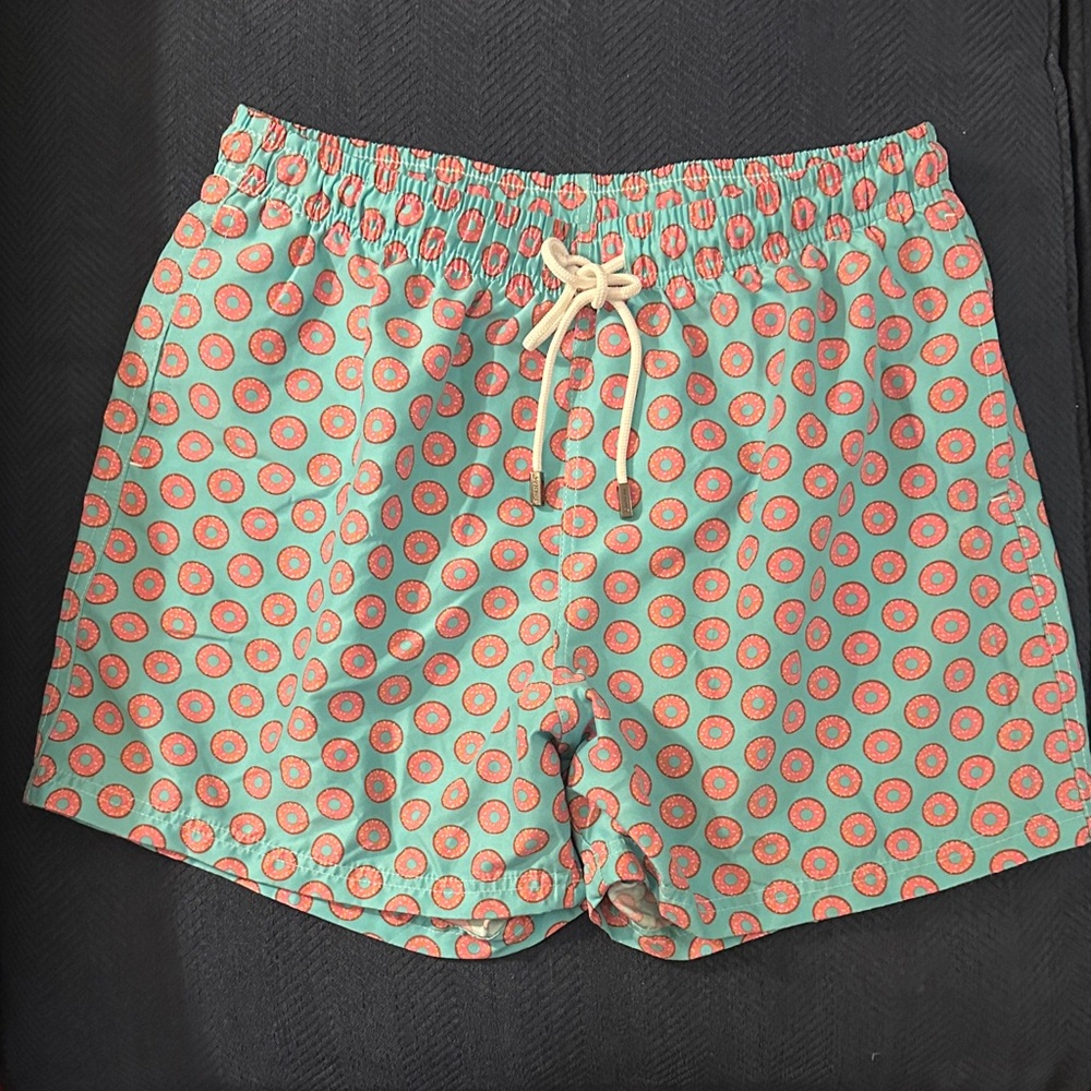 Stylish Green and Pink Men’s Swim Shorts with Doughnuts